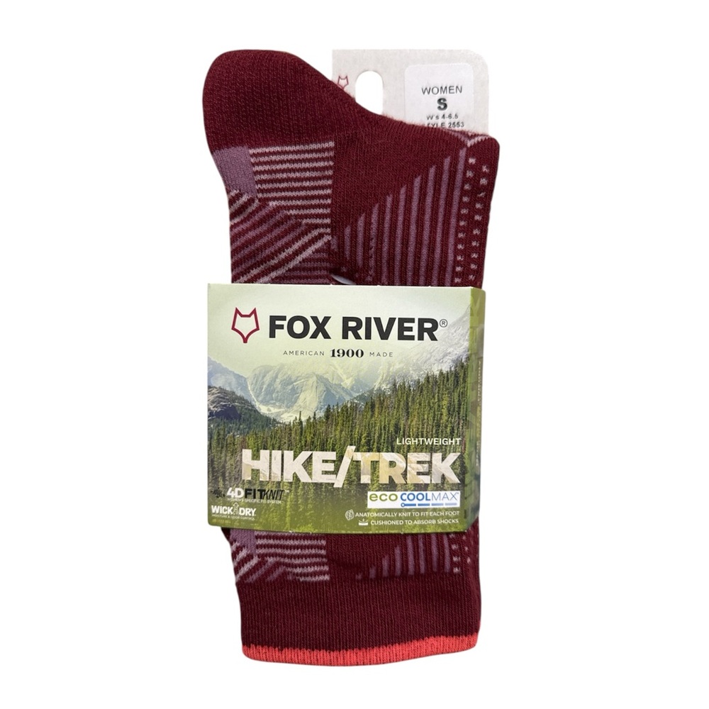 Hike/Trek Lightweight Wick Dry Socks Women Small Size 4-6.5 Burgundy New